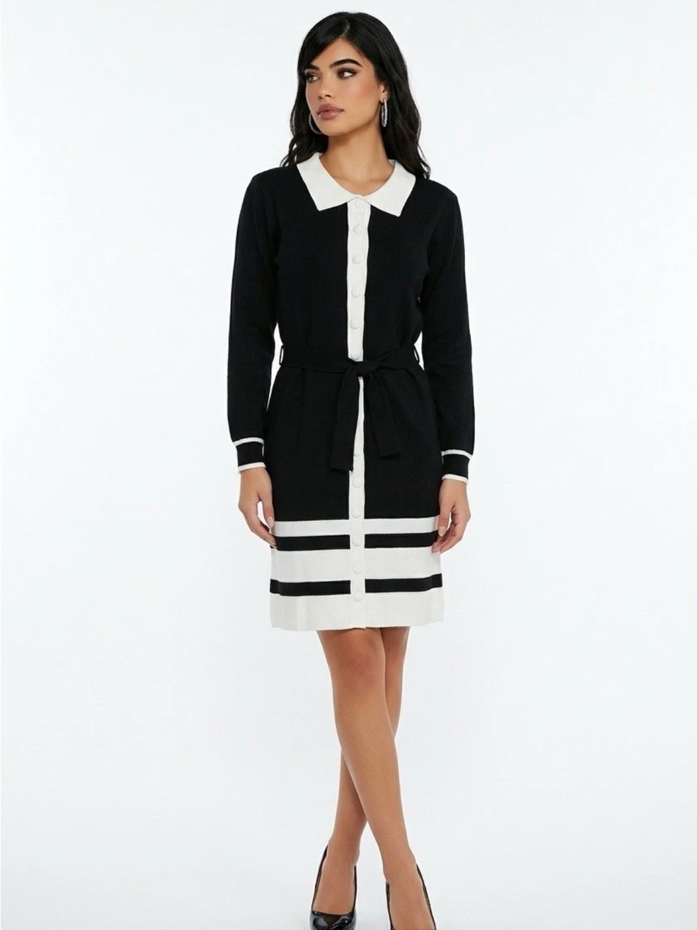 Dalia MacPhee Black White Knit Dress Sz Large Classic NWT